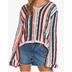 Roxy Sun Express Hooded Beachy Slouchy Striped Knit Sweater Size XS